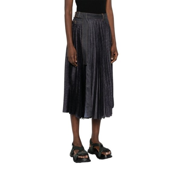 Sacai Pleated Grey Skirt With Denim And Soft Fabric Construction - NWT - Picture 3 of 5